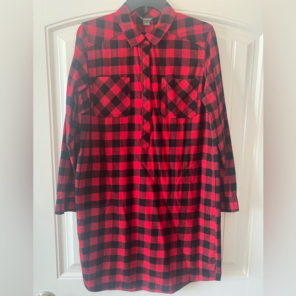Eddie Bauer Buffalo Plaid Cotton Flannel Dress with Pockets - Size 12